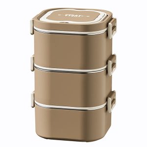 1 stainless steel lunch box kp9020 - Brown three-layer