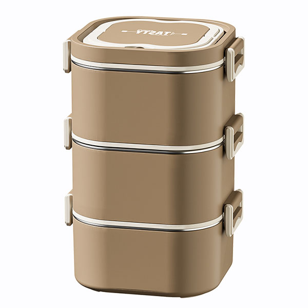 stainless steel lunch box kp9020 - Brown three-layer